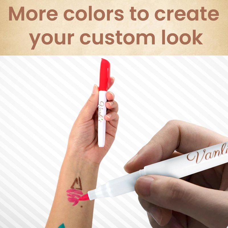 Vanli's 10 Original Temporary Tattoo Markers For Skin, Temporary Tattoo Pens with 30 Unique Stencils. Stocking Stuffers for Teens, Boys, Girls, Women.