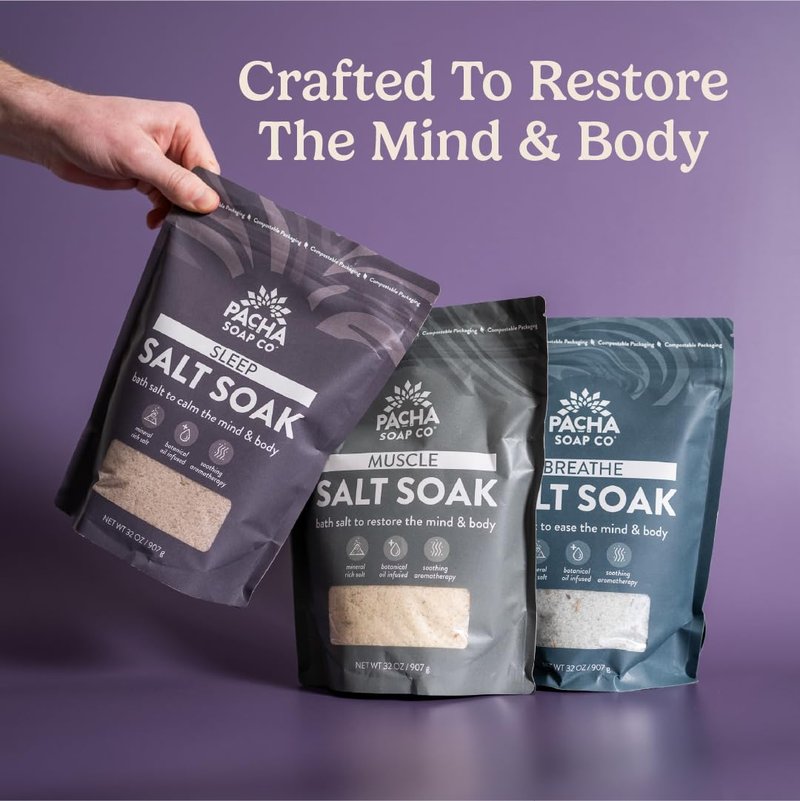 Pacha Soap Co. Sleep Salt Bath Soak - Epsom Salt with Lavender, Citrus, and Sandalwood, Handcrafted Bath Salts Made in the USA for Muscle Relief, Recovery & Relaxation, 2-Pack (64 oz. Total)