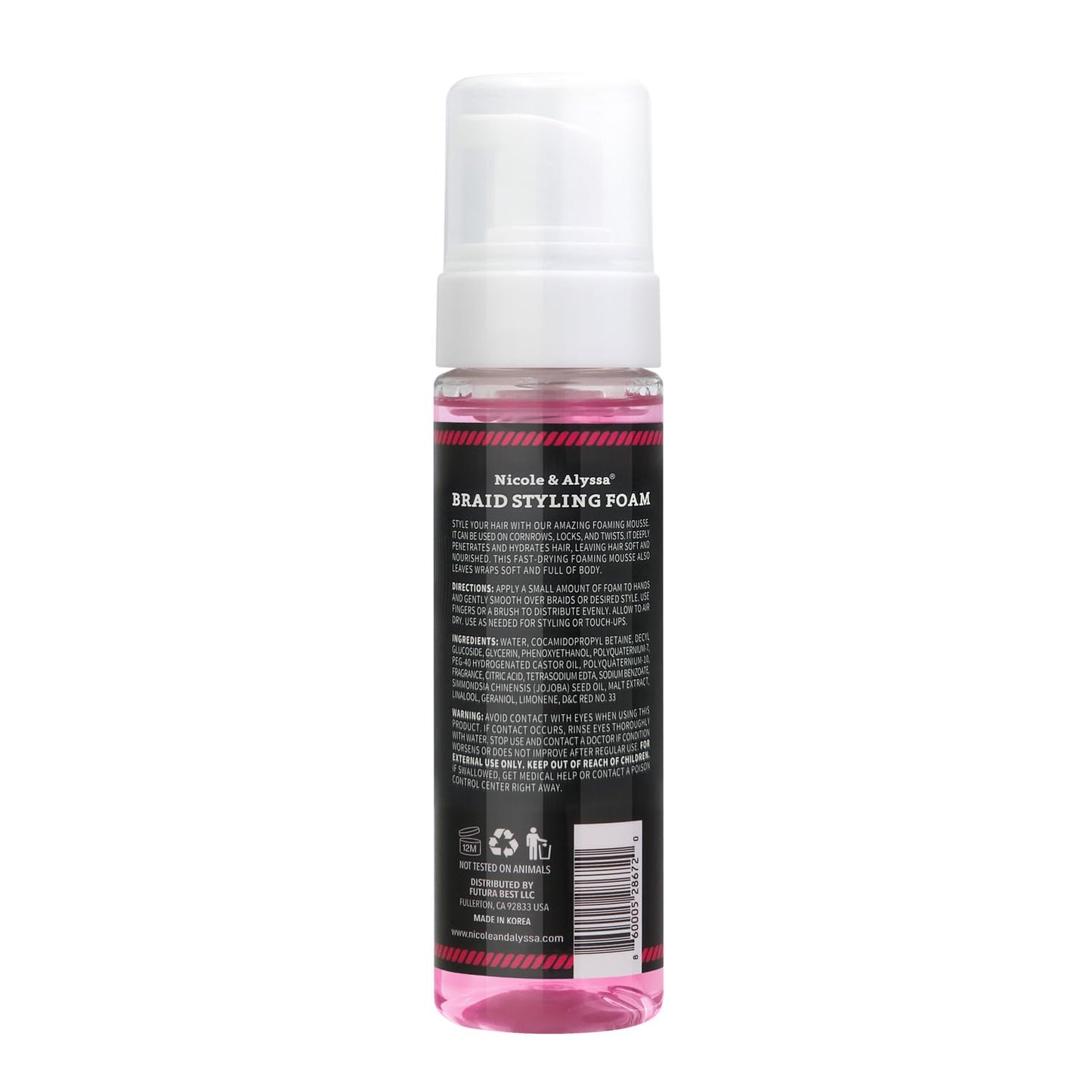 Nicole & Alyssa Braid Styling Foam 8oz – Extra Hold Foam Mousse for Braids, Boho Braids, Crochet Styles, Twists & Locs – High Shine, Flake-Free & Lightweight
