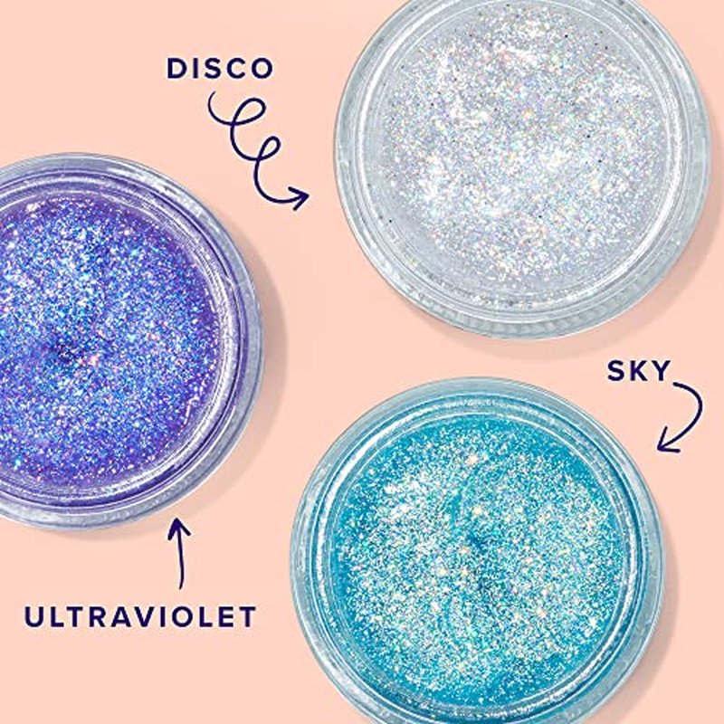 UNICORN SNOT Holographic Face Glitter & Body Glitter Gel | Holiday Glitter Makeup: Stocking Stuffers & Christmas Gift | Hair Glitter, Vegan & Cruelty-Free, 1.7 oz 3-Pack (Disco/UV/Sky)