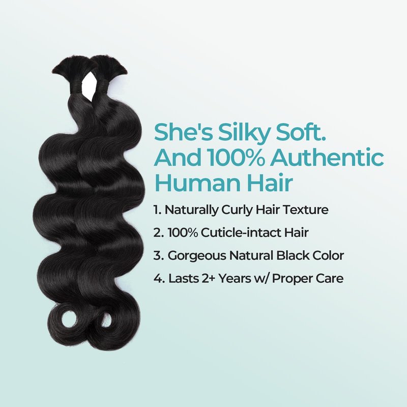 Lvnatu Body Wave Boho Human Hair for Bohemian Knotless Braids Braiding Bulk 2 Bundles No Weft 14 Inch 100g Jet Black - Easy to Install for Salon/Home/Beginners