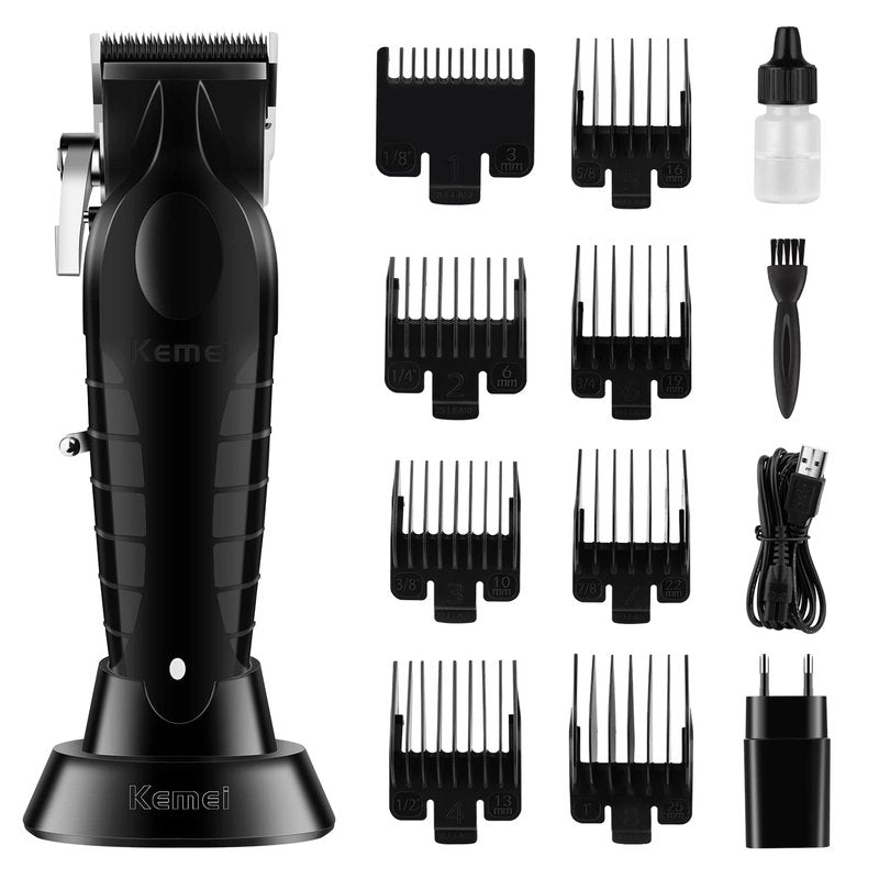 KEMEI Black Hair Clippers for Men， Adjustable Blade Cordless Clipper Professional Barber Clippers， USB Rechargeable Wireless Haircut Clippers km-2296