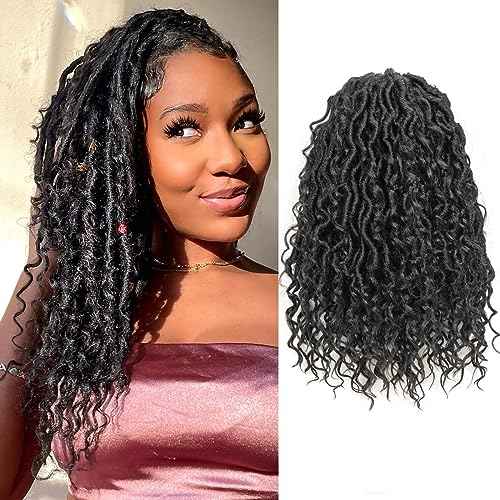ToyoTress Boho Faux Locs Crochet Hair - 14 Inch 8 Packs Natural Black Bohemian Locs Crochet Hair With Curly Ends for Black Women, Short Pre-looped Synthetic Braiding Hair Extensions£¨14 Inch, 1B-8P)