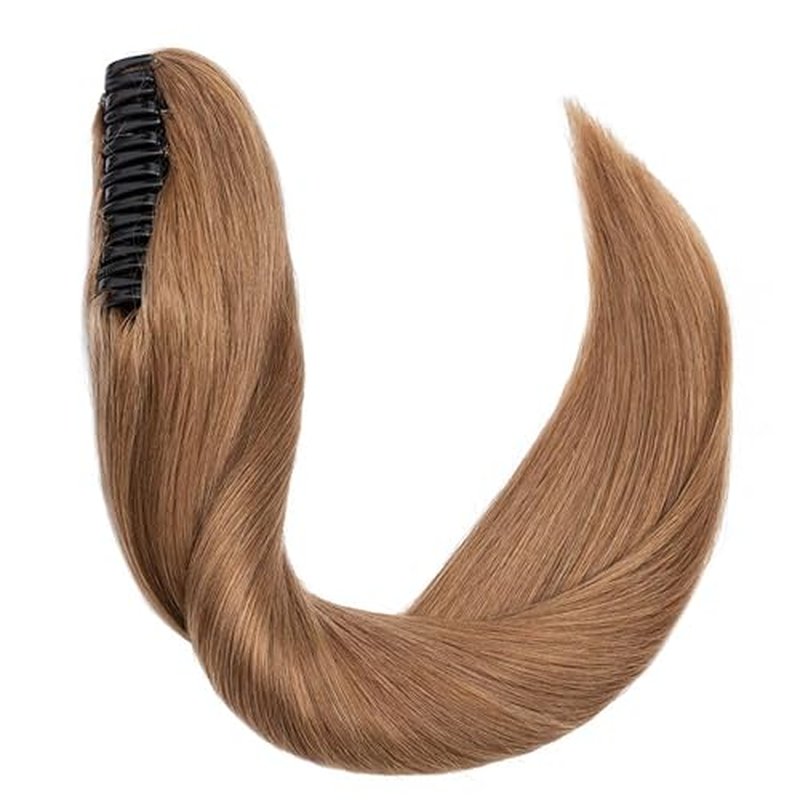 TESS Human Hair Claw Clip Ponytail Extension Real Remy Hair long ponytail extension for Women Straight, 18 Inch, Dark Linen