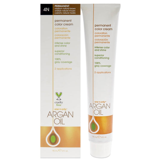 One 'N Only Permanent Hair Color - Permanent Hair Dye Made with Argan Oil - Delivers Rich, Accurate Tones with Gray Coverage - Improves Moisture & Elasticity - 4N Medium Natural Brown (3 oz)