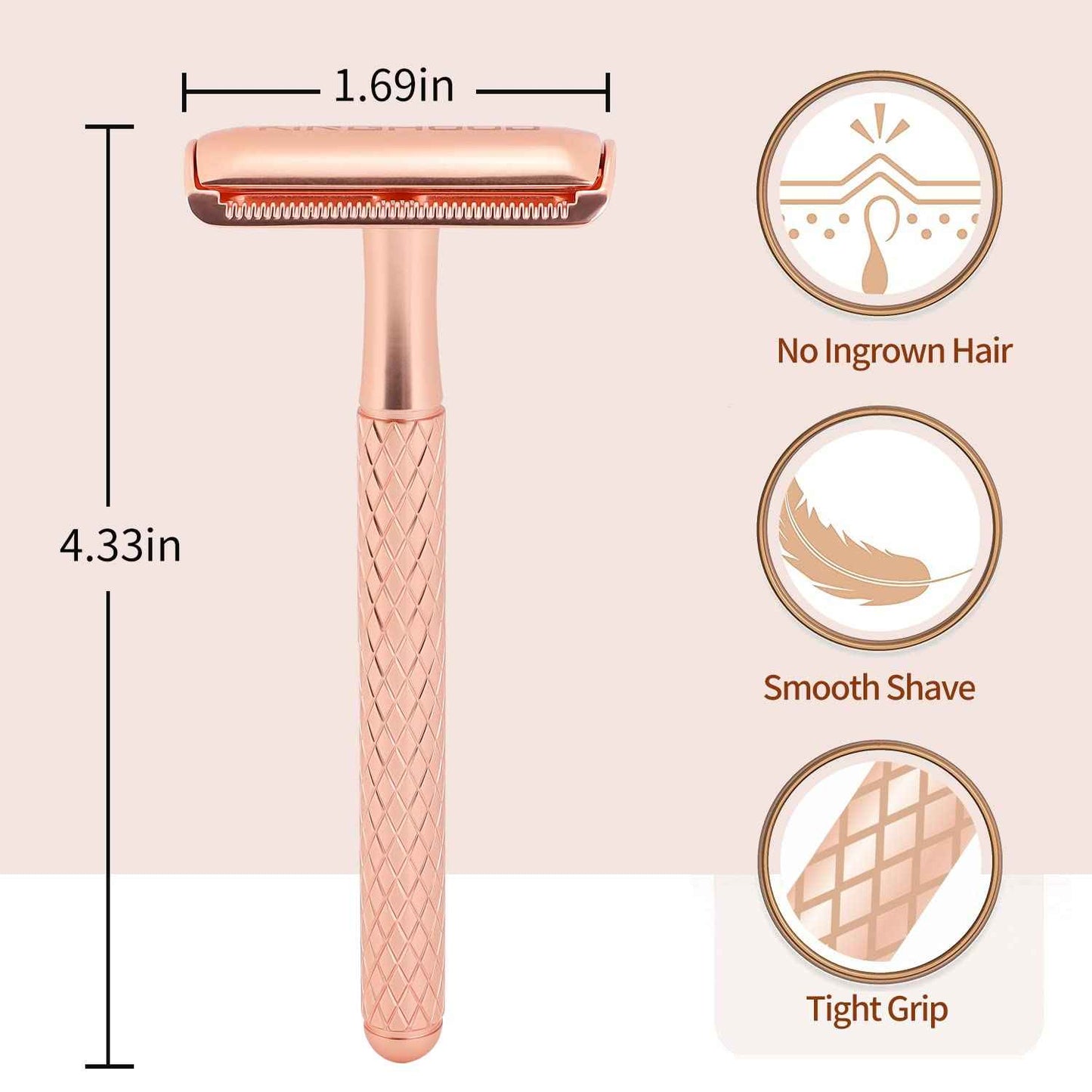 KINGHOOD Safety Razor for Men and Women - Double Edge Razor With 10 Reusable Blades (Rose Gold)