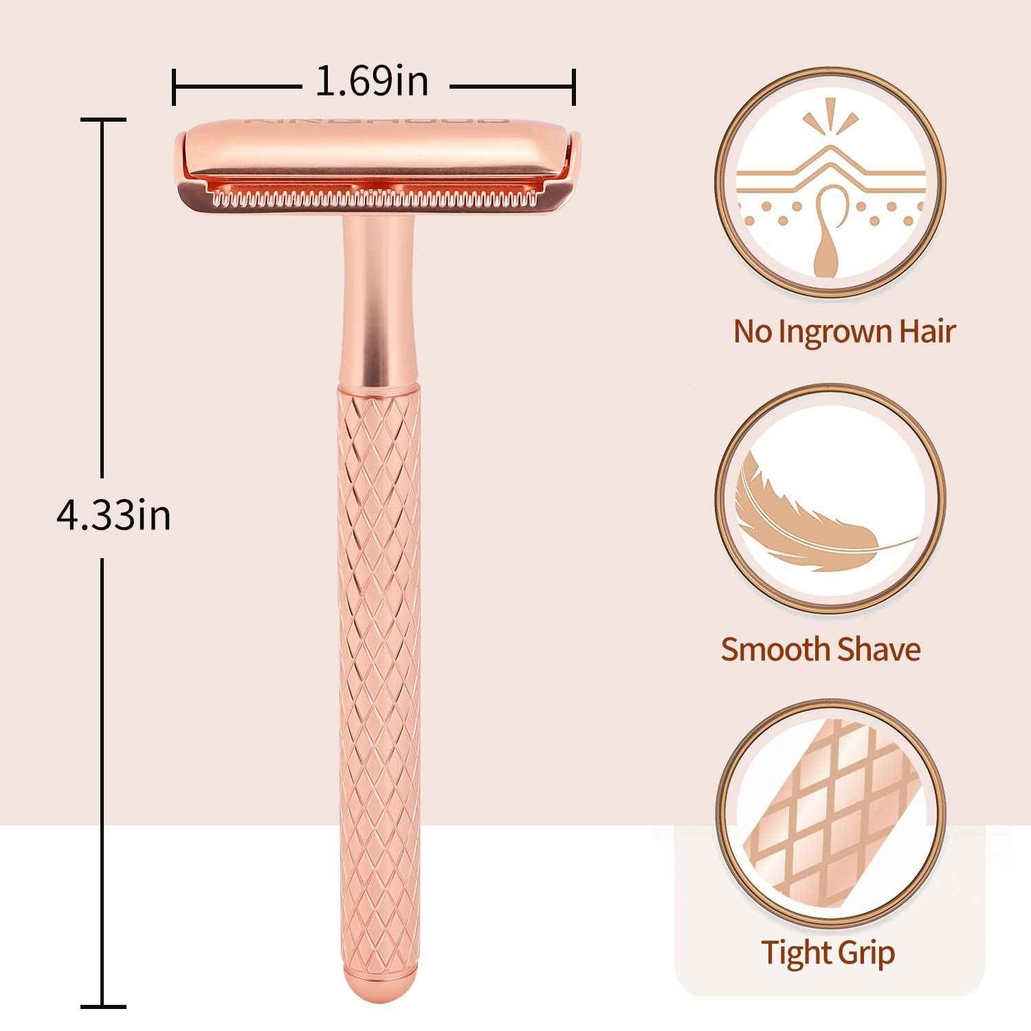 KINGHOOD Safety Razor for Men and Women - Double Edge Razor With 10 Reusable Blades (Rose Gold)