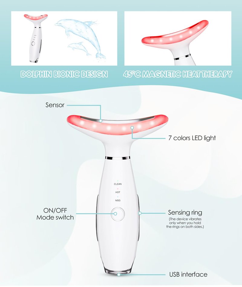 Jobazok 7 Color Neck Face Massager - Facial Massager Tool for Skin Care at Home, Vibrating Face Massager with Thermals, Galvanic Machines White