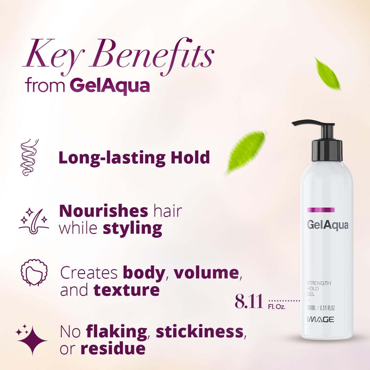 Image Gelaqua Hair Gel – Hydrating Styling Gel with Medium Hold for Natural, Flexible Styles – Non-Sticky Formula – Frizz Control and Shine (8.11 Fl Oz)