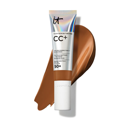 IT Cosmetics CC+ Cream (Deep Honey) - Natural Full Coverage Foundation With SPF 50+, Color Corrector & Anti-Aging Hydrating Serum, Hyaluronic Acid + Peptides, Lightweight - 1.08 fl oz