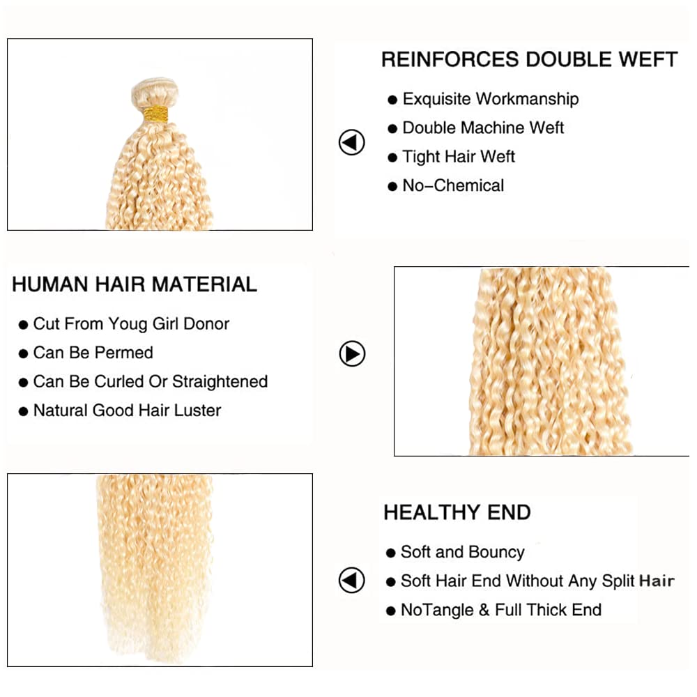 Blonde Curly Bundles 613 Honey Blonde Human Hair Bundles 14 16 18 Inch Brazilian Virgin Remy Hair Extensions 613 Kinky Curly Bundle Double Weft