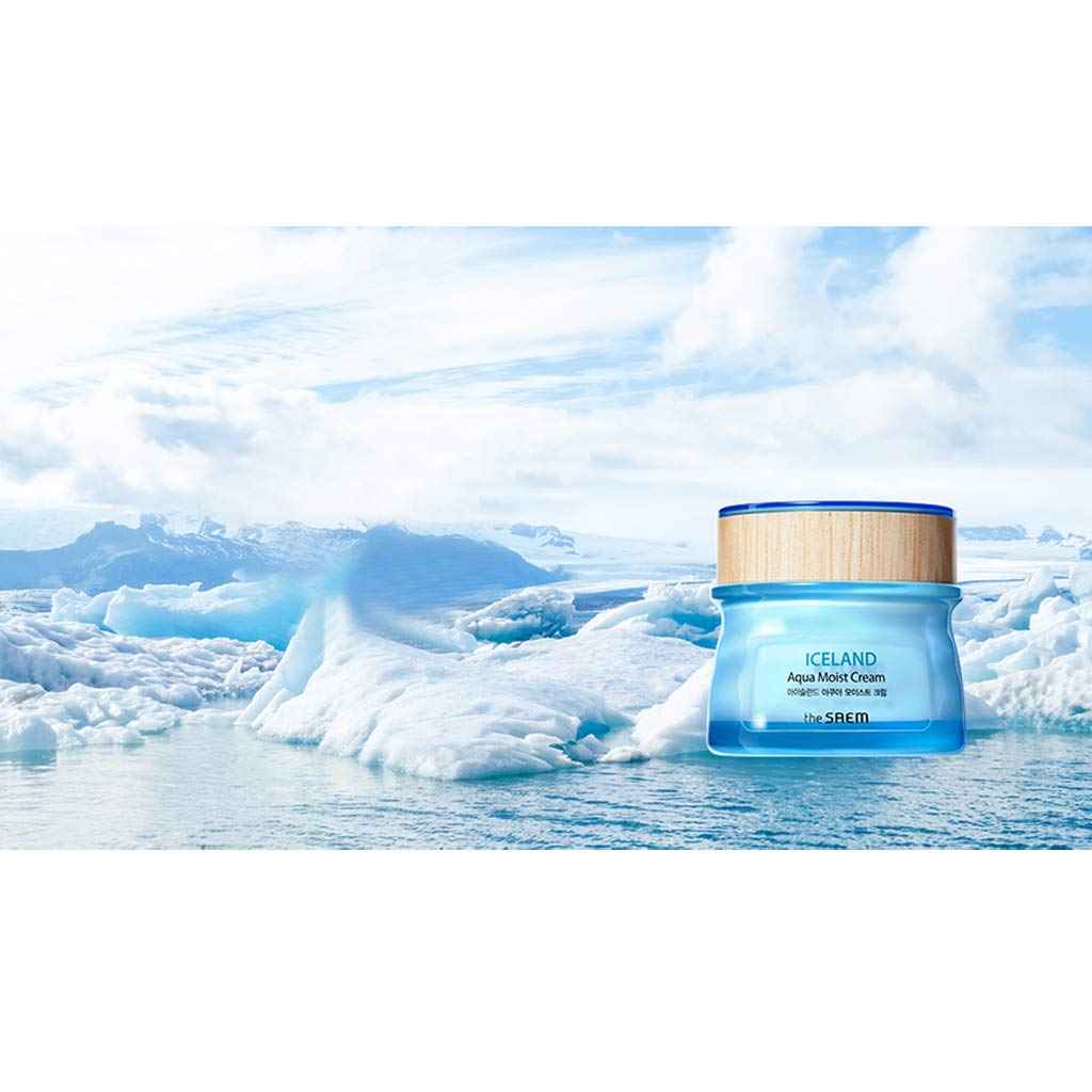 THESAEM Iceland Aqua Moist Cream 60ml - Moisture Coating Hydrating Facial Cream with Iceland Mineral Water for Dry Skin, Hypoallergenic Safe Formula