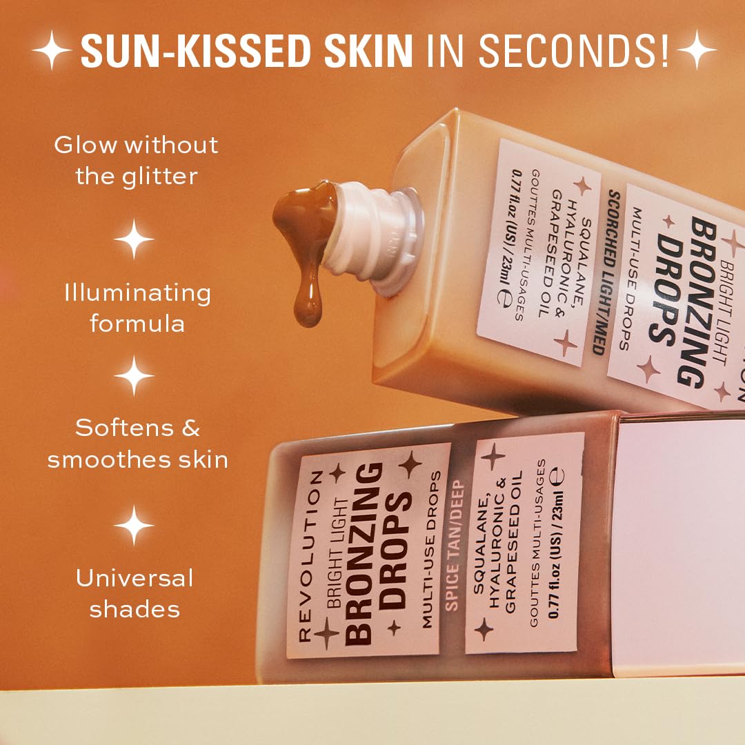 Revolution Beauty London, Bright Light Bronzing Drops, Bronze & Glow for Face & Body, Infused with Hyaluronic Acid, Vegan & Cruelty-Free, Bronze Summer, 0.77 fl oz