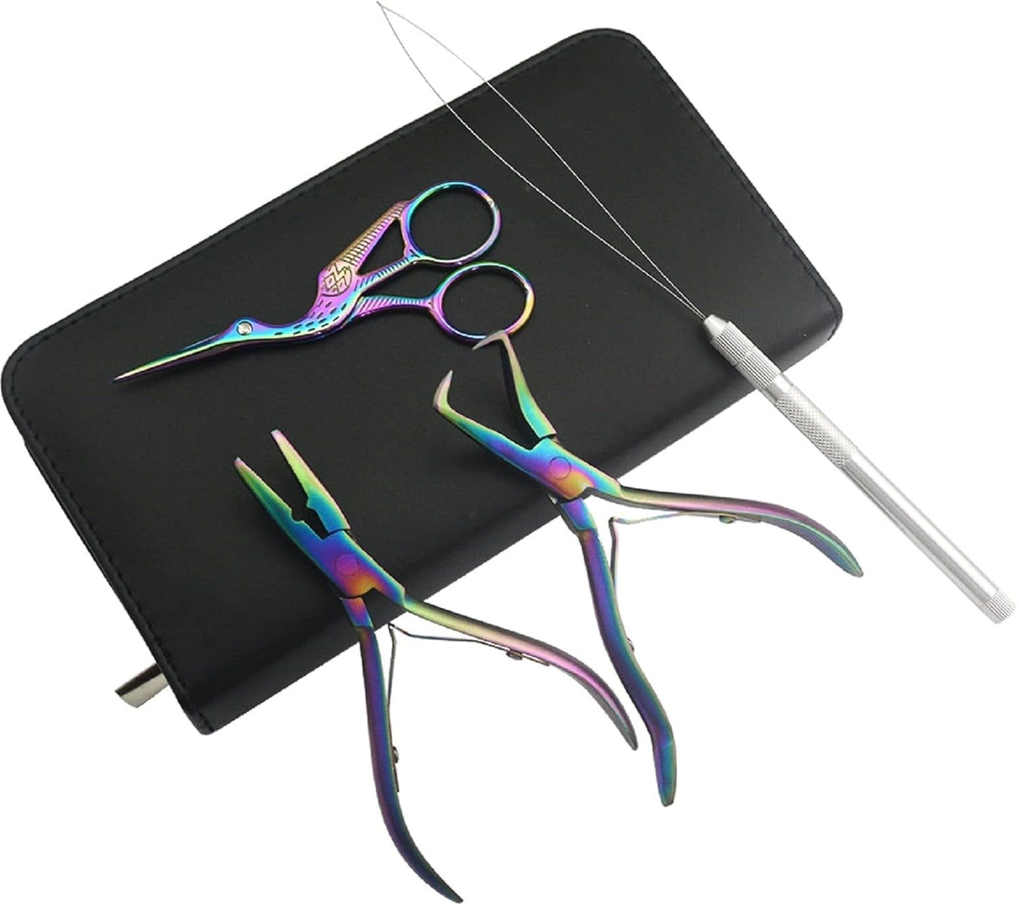 Hair Extension Beading Tool Kit - Micro Link Bead Closer, Remover Pliers & Scissors Set | Rainbow Color