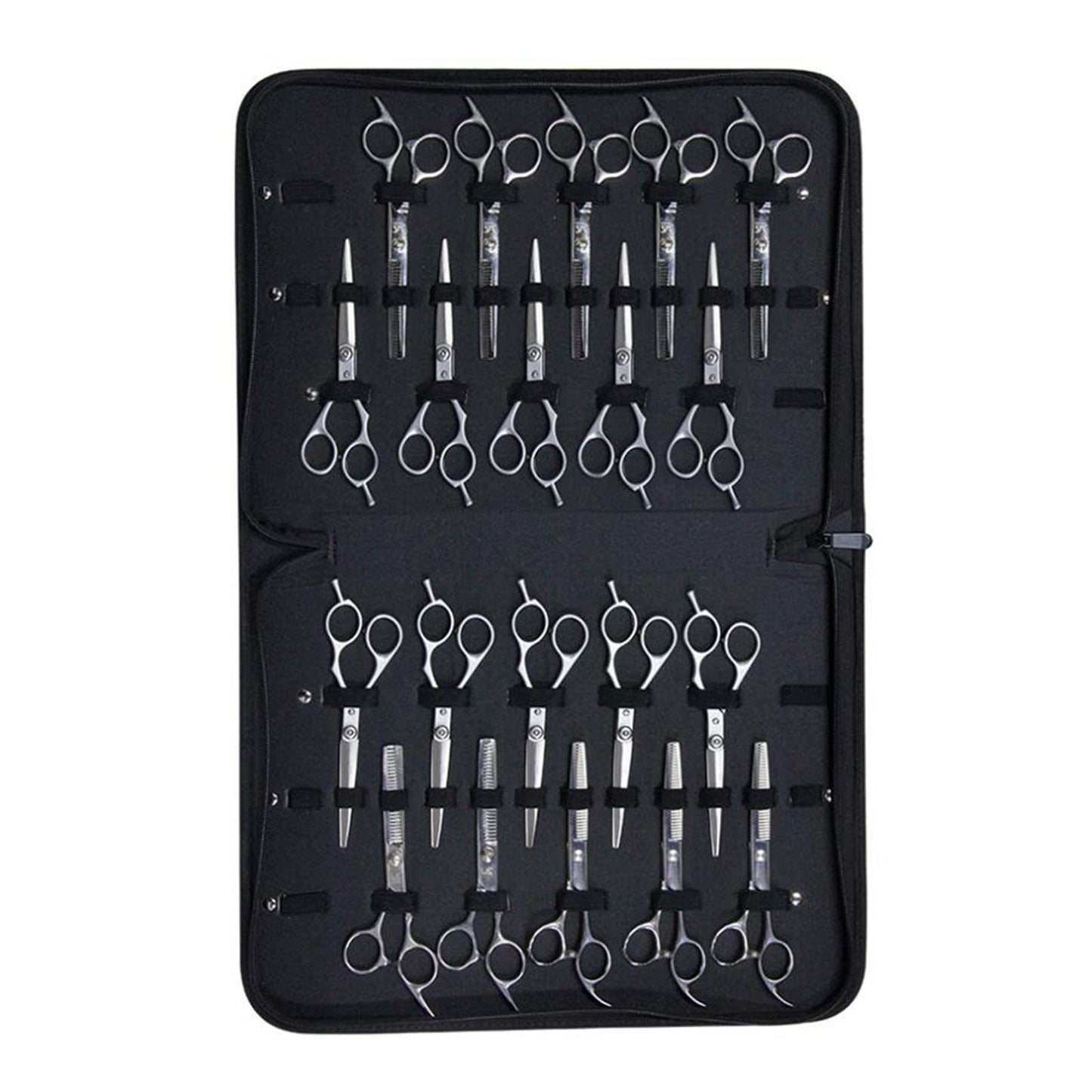 PU Leather Hair Scissors Case Pouch – Holds 24 Shears, Large Capacity Barber Organizer Bag, Durable Portable for Hairdresser Stylist – 15.35 x 11.02 x 1.96 Inch