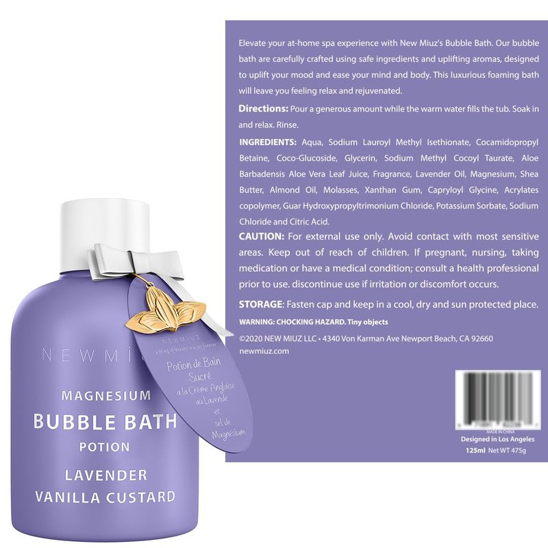 Magnesium Bubble Bath Lavender Vanilla Long Lasting Foaming Bath for Sore Muscles Epsom Salt Moisturizing Relaxing Stress Relief Spa Gift for Women