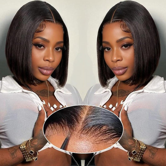 GUDOZO Bob Wig Human Hair 10 inch Glueless Wigs Human Hair Pre Plucked Pre Cut 4x4 HD Lace Front Glueless Wigs Human Hair 180% Density Short Straight Bob Wigs for Black Women