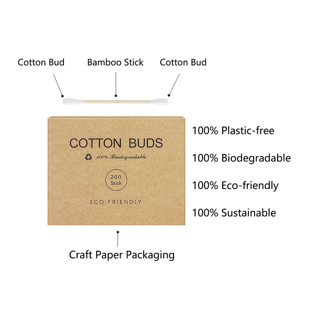 Bamboo Qtips Cotton Swabs With Wooden Sticks Q Tips For Ears 400 Count Bamboo Cotton Buds