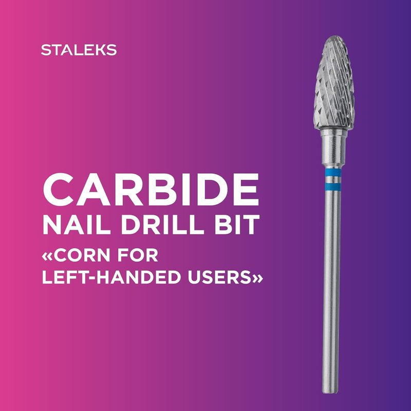 Staleks Pro Carbide Nail Drill Bit - Blue Corn 6mm Head | Left-Handed, Medium Hardness for Gel Polish Removal