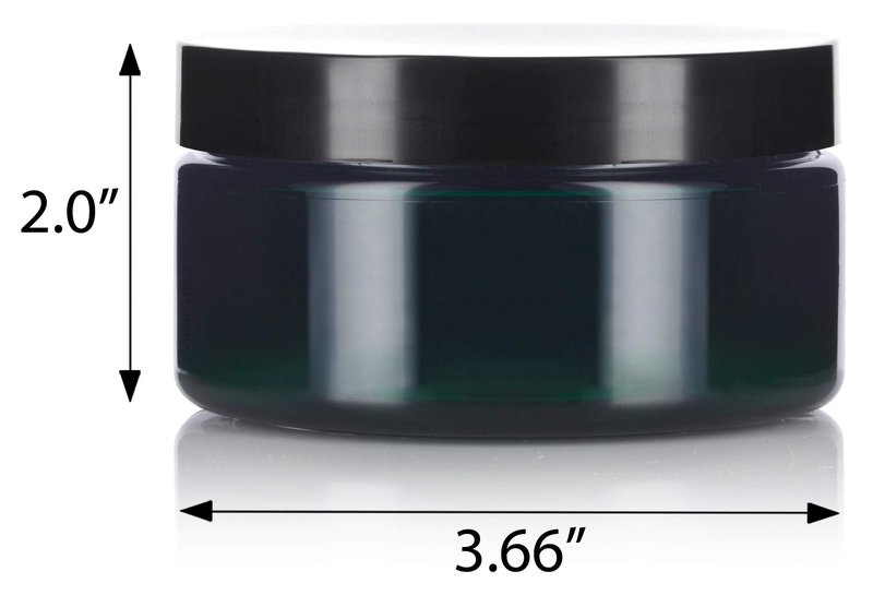 JUVITUS (12 Pack) 8 oz Green PET Plastic Low Profile Jar with Black Smooth Lid