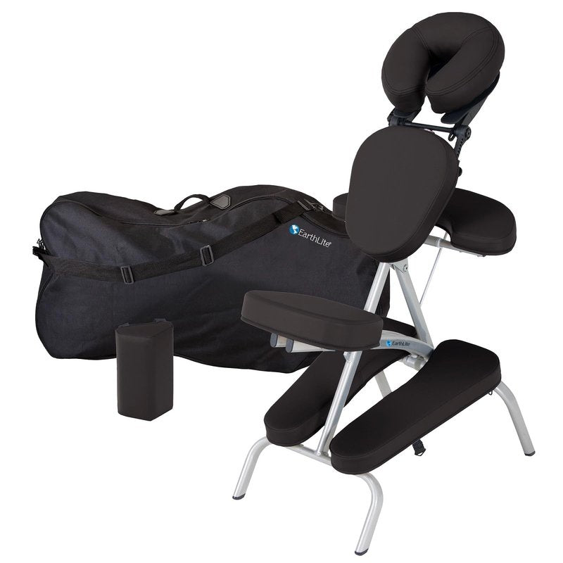 EarthLite Portable Massage Chair Package Vortex - Portable, Compact, Strong and Lightweight incl. Carry Case, Sternum Pad & Strap (15lbs), Black