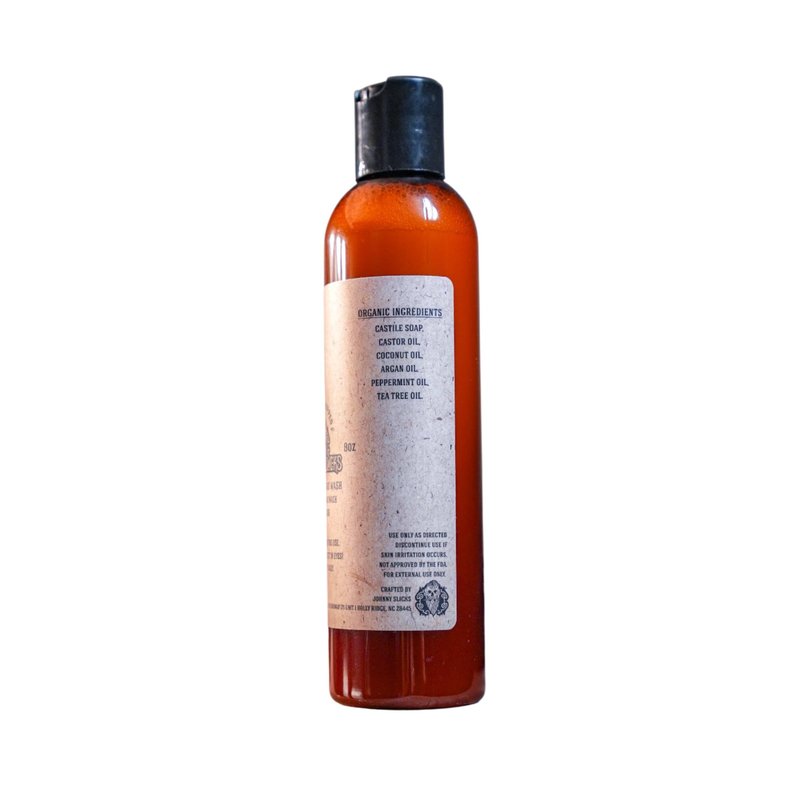 Johnny Slicks Organic Hand Whipped Beard Wash - Supports Beard & Skin Health - Tea Tree, Peppermint & Coconut Oil - Multi-Use Formula - Rugged Scent - 8 oz