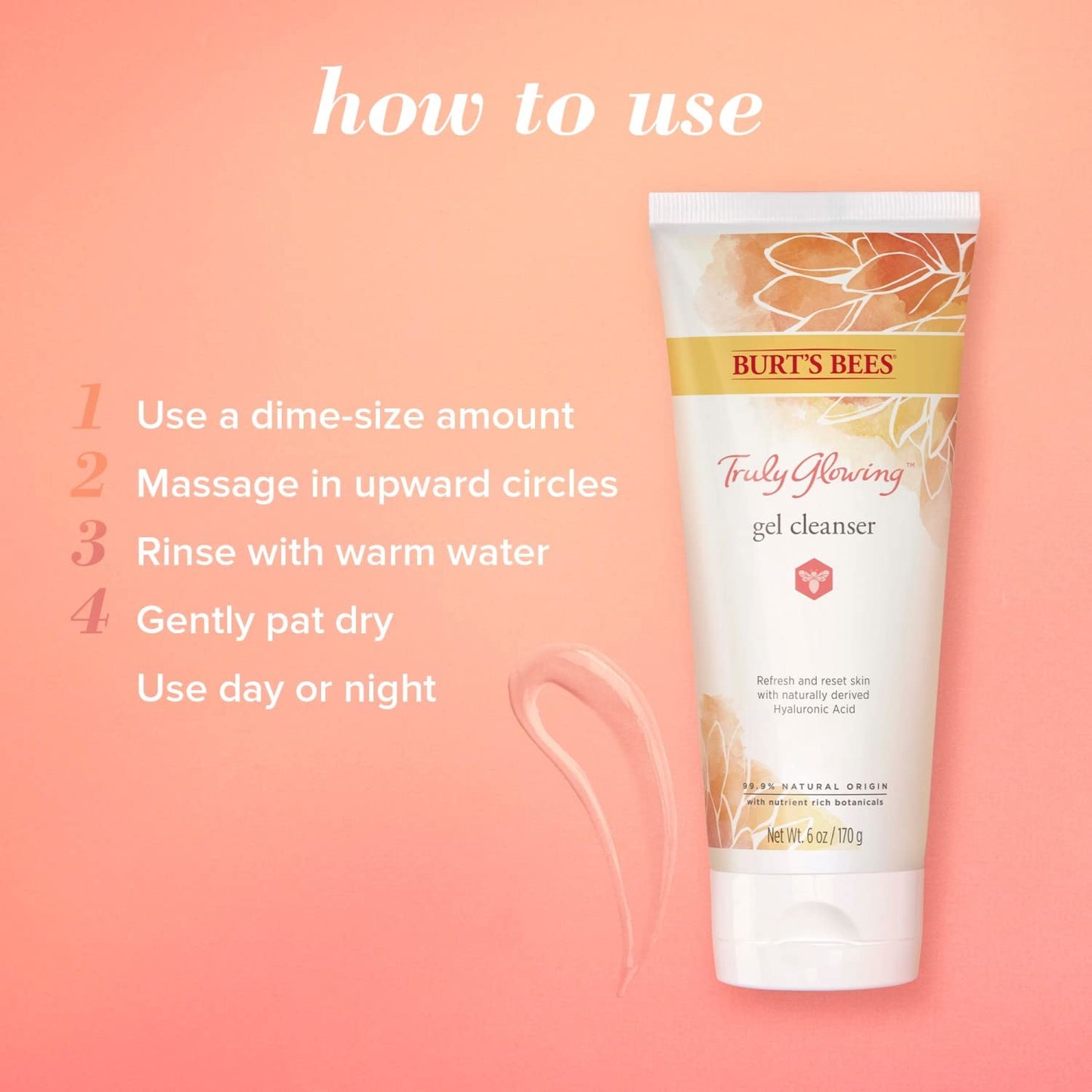 Burt's Bees Truly Glowing Refreshing Gel Cleanser With Hyaluronic Acid, 6 Fluid Ounces