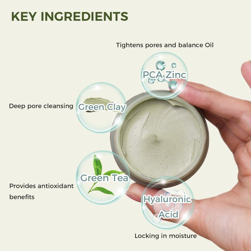 CHANDO HIMALAYA Purifying Green Tea Mask - Deep Pore Cleansing Facial Clay with Green Tea & Portulaca Extract | 3.52 fl. oz