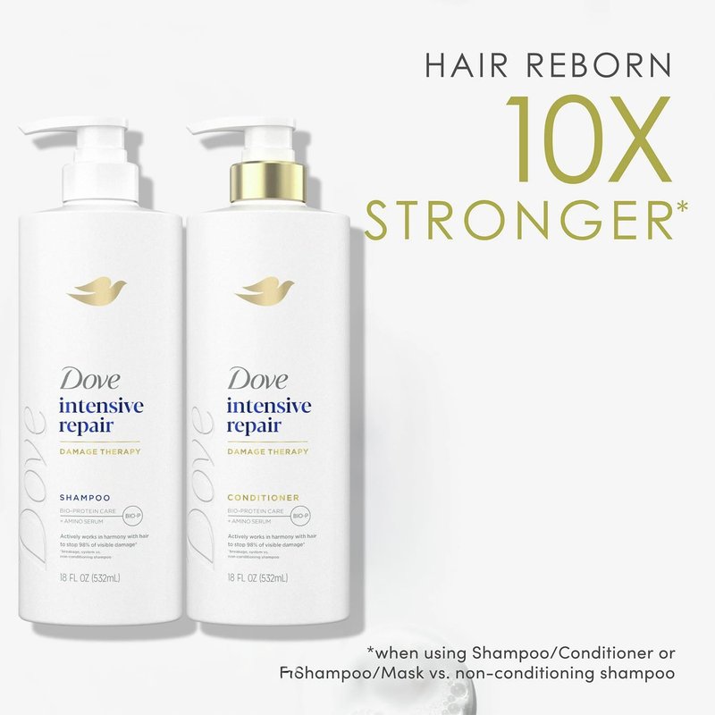 Dove Shampoo, Conditioner & Serum Set, Intensive Repair – Damage Therapy Bio-Protein Care Formulas for Restoring Dry, Damaged Hair (3 Piece Set)