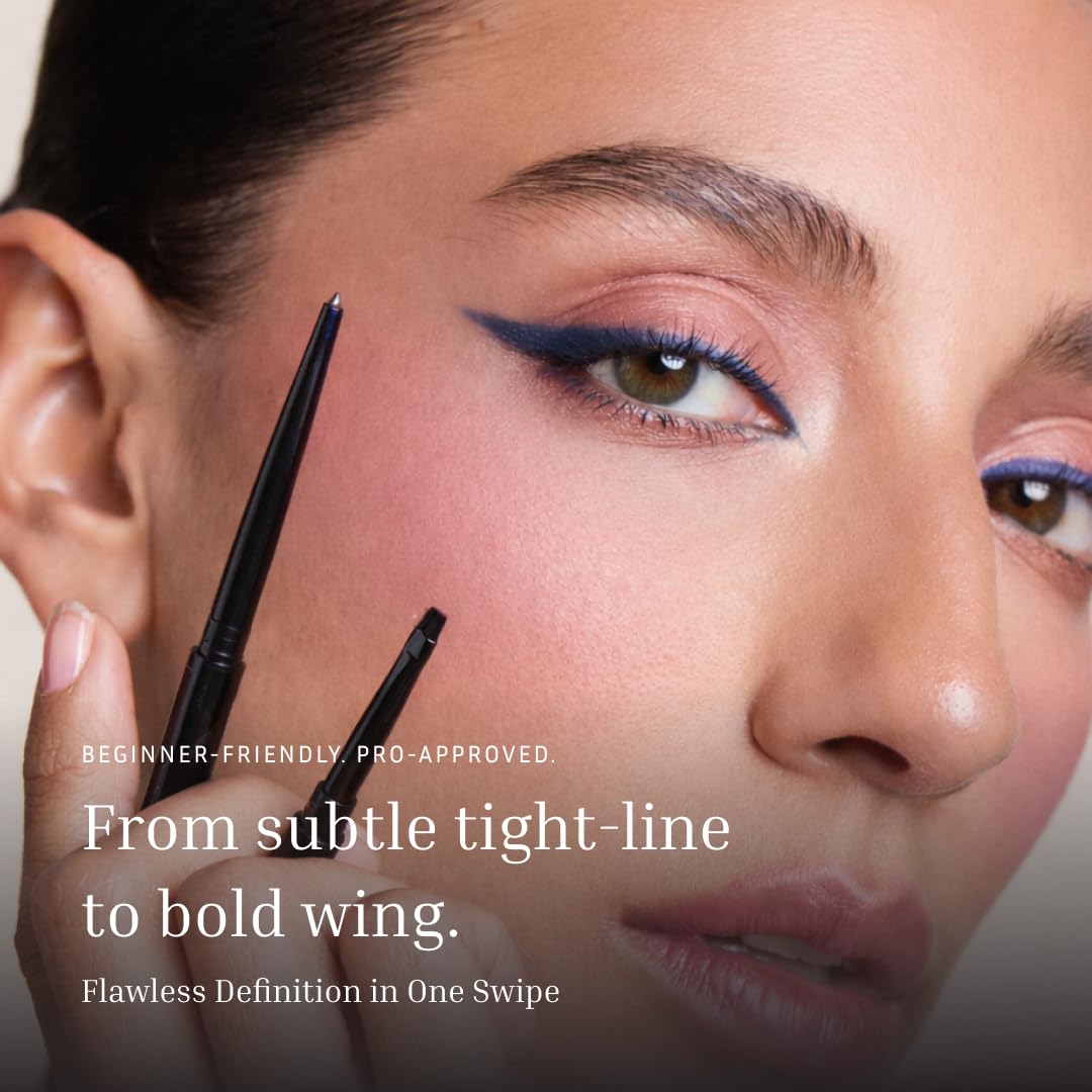 LITHE BEAUTY Smudge-Proof Gel Eyeliner Pencil Set, Long Wear Retractable Eyeliner with Ultra Thin Tip & Angled Brush, High Definition Vegan Makeup Duo in Shades Blueprint and Galaxy