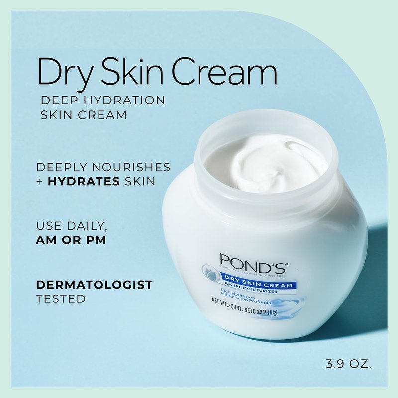 POND'S Dry Skin Cream 6-Pack – Rich Hydrating Facial Moisturizer for Sensitive Skin, Hypoallergenic, Dermatologist-Tested, Non-Comedogenic, 3.9 Oz Ea