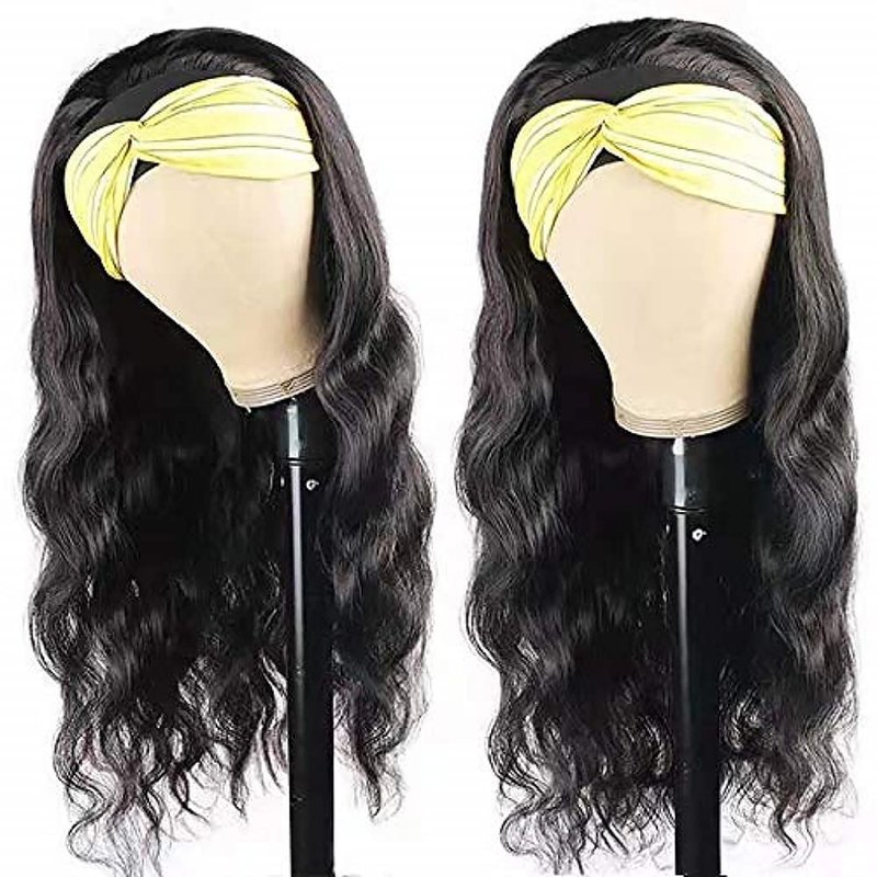 higher Headband Wig Human Hair Body Wave 16 Inch Glueless None Lace Front Wig Brazilian Virgin Hair Wear and Go Wigs for Black Women 150% Density Wigs Natural Black Color