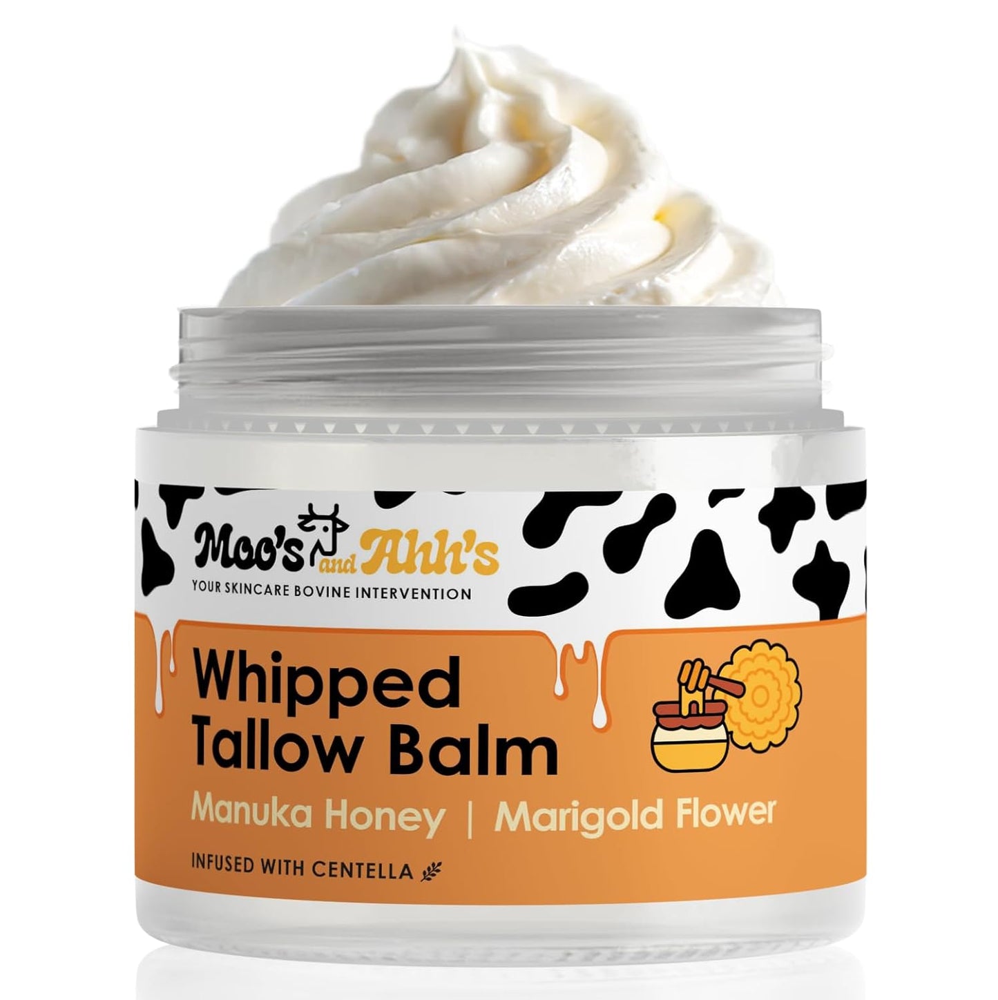 Whipped Tallow Balm - Grass-Fed Beef Tallow Moisturizer with Organic Centella & Olive Squalane | 2 Oz Manuka Honey & Marigold Flower