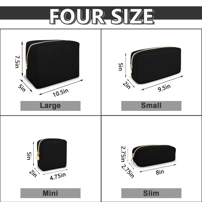 UIXIZQ Waterproof Large Makeup Pouch,Nylon Women Travel Toiletry Storage Preppy Cosmetic Bag for Girls,Big Makeup Organizer Bag Cute Zipper Pouch for Sport Work Gift(Large-Black)