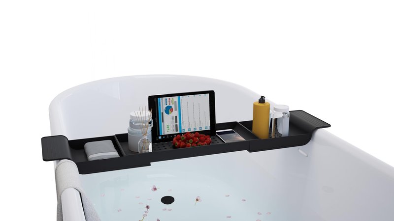 Adjustable Bathtub Tray for Relaxation – Expandable Bath Caddy with Divided Storage, Slip-Resistant Design, Holds Books, Tablets, Wine & Spa Essentials – Waterproof & Durable Plastic