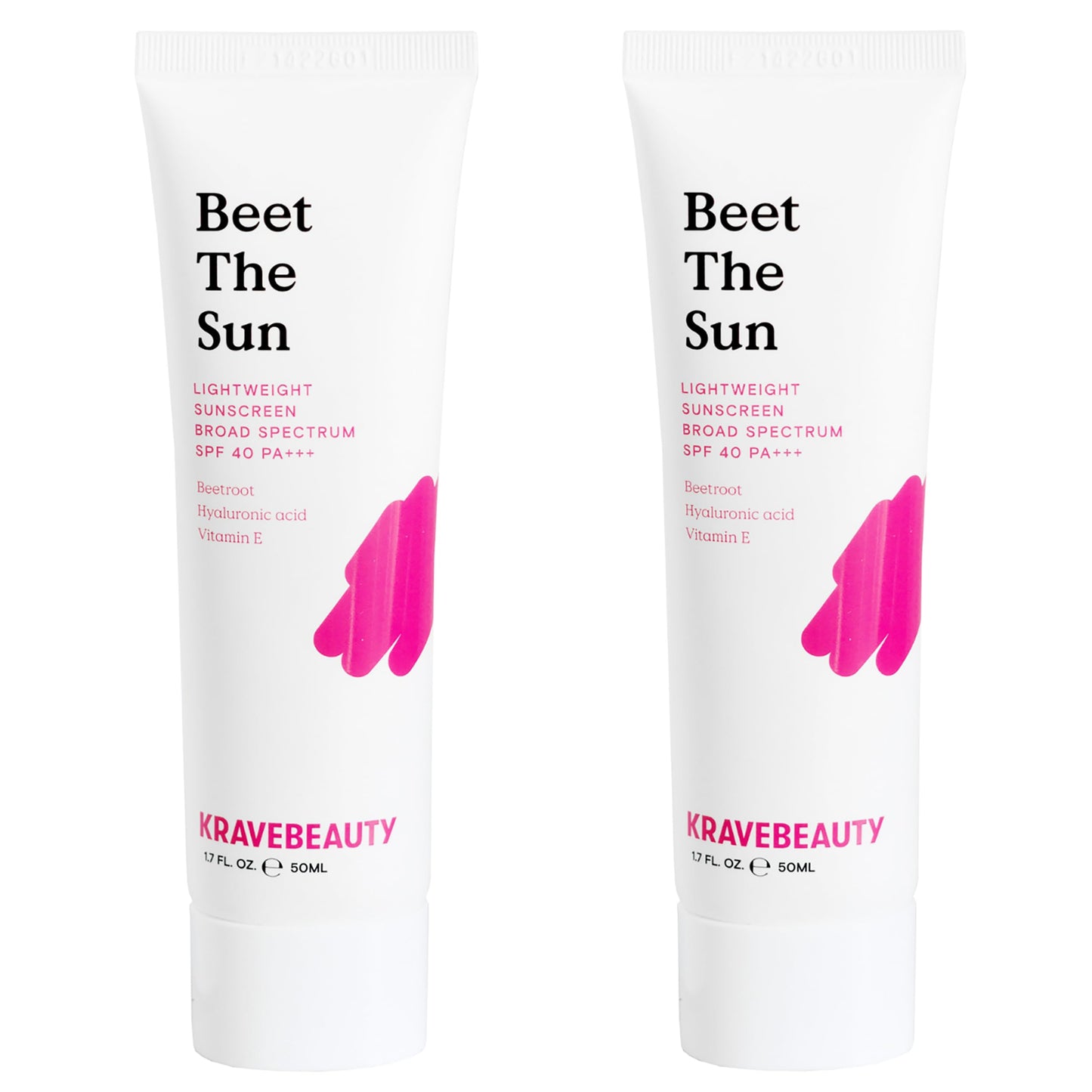KraveBeauty Beet The Sun Lightweight Sunscreen SPF 40 PA+++, 2 Pack, Broad Spectrum Facial Sunscreen with Beet Root Extract & Hyaluronic Acid, Daily SPF Lotion for Face, Fragrance Free, 2 x 50 mL