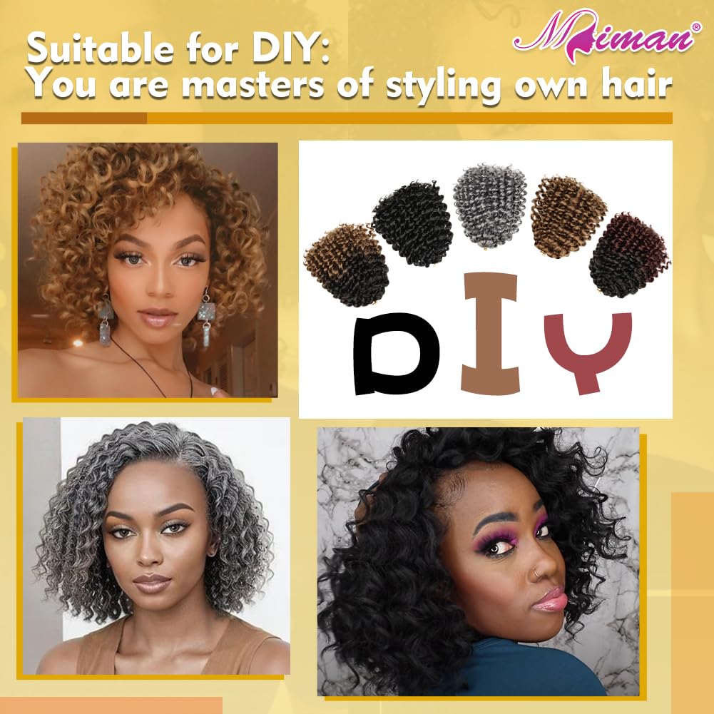 MIMAN 5 Packs 8 Inch Short Grey Beach Jamaican Bounce Synthetic Wand Curl Crochet Hair Curly Crochet Twist Braids Hair Extension For Black Women Ponytail Hairstyle