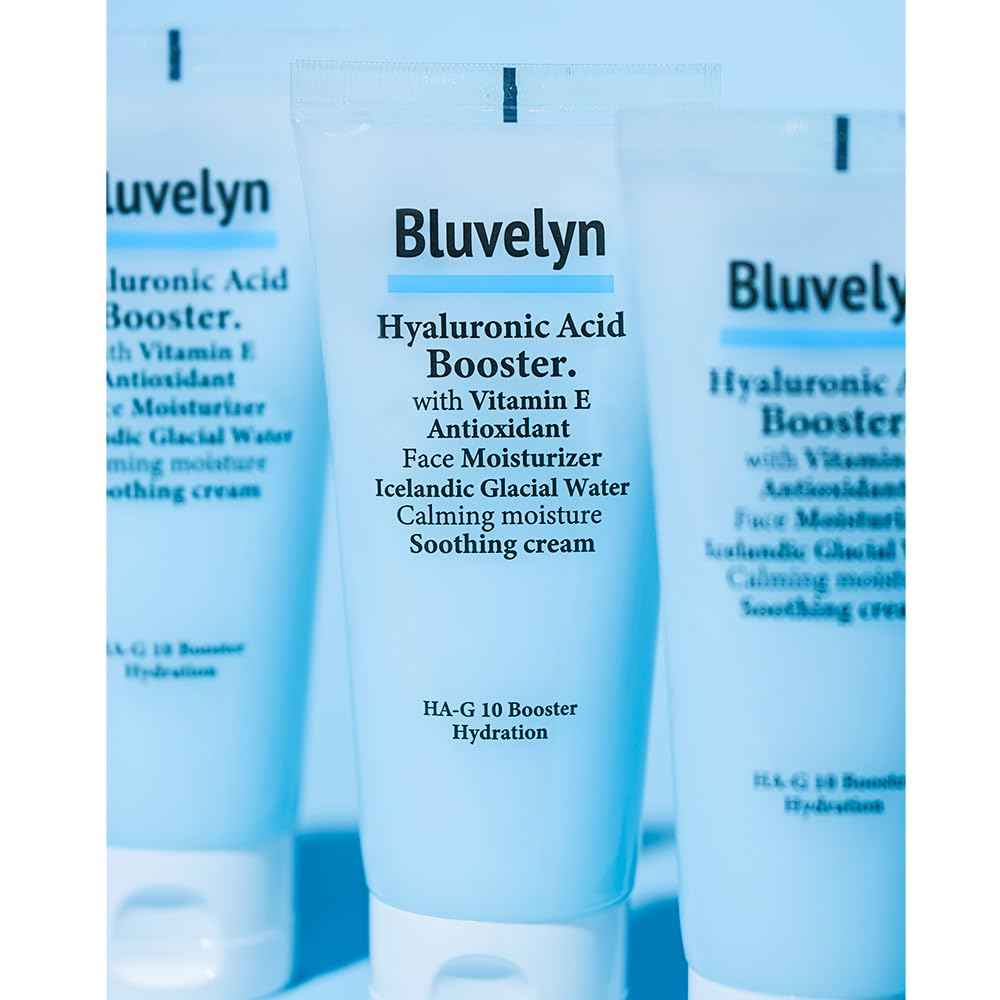 BLUVELYN 10X Hyaluronic Acid Soothing Cream – 100,000ppm High-Strength Hydration, 70% Iceland Glacier Water, Vitamin E, Lightweight Moisturizer for All Skin Types, 3.4 fl. oz / 100ml