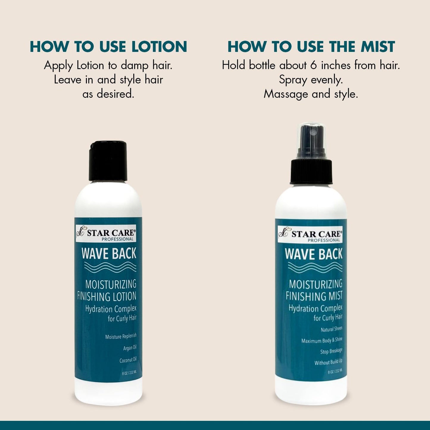 STAR CARE Wave Back Curl Lotion & Mist Set Curl Defining Leave-In Lotion, Enhancing Finishing Mist for Curly & Wavy Hair, Anti-Frizz Hydrating Bundle 2 x 8oz