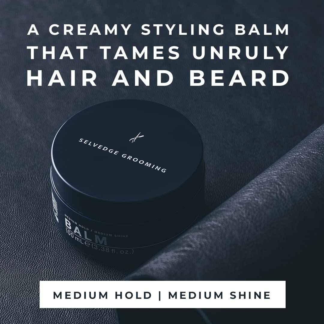 Selvedge Grooming Hair and Beard Styling Balm For Men, Deeply Conditions, Softens and Thickens, Medium Hold, Medium Shine, Made in Italy, 3.38 fl oz