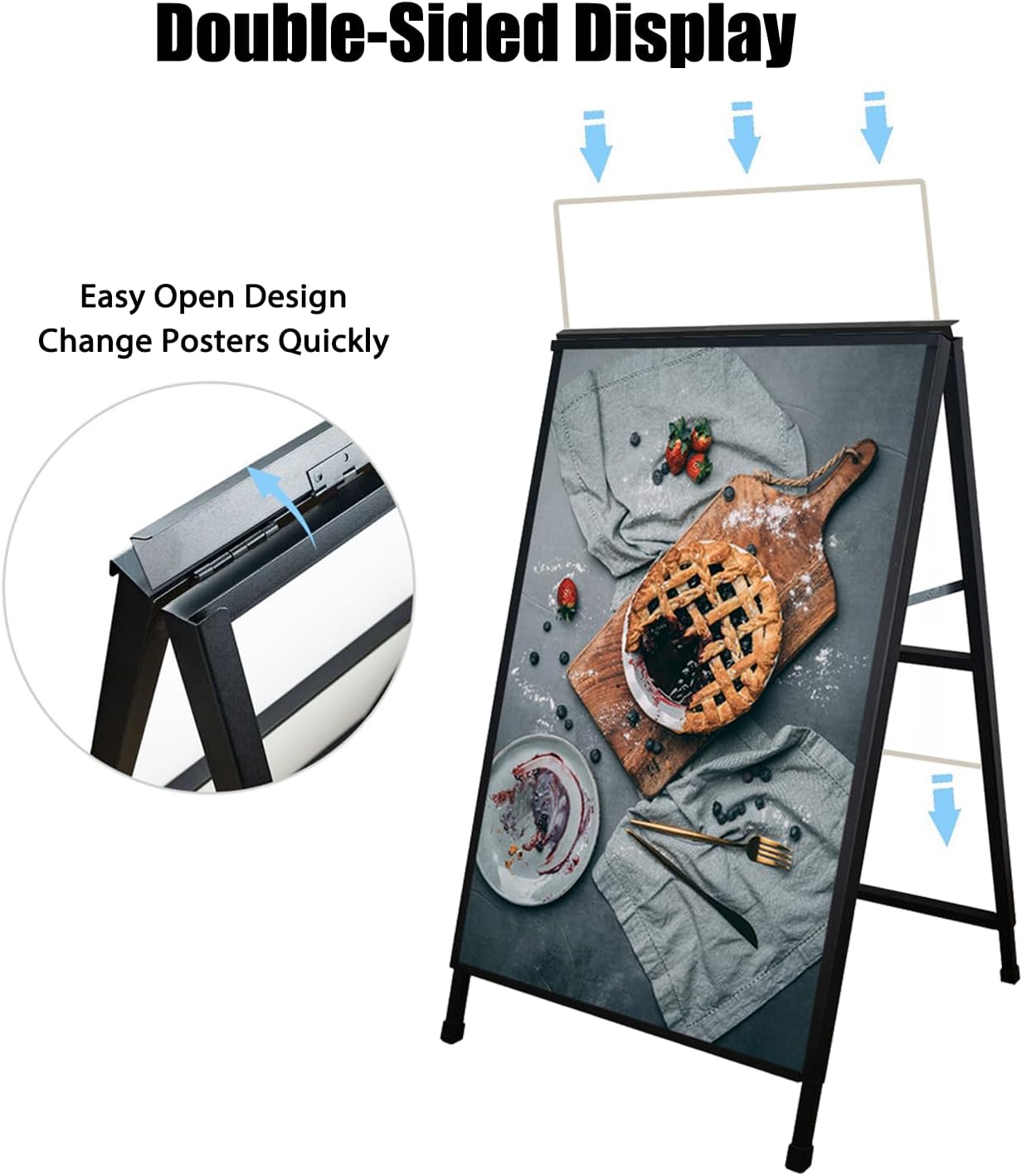 ZCHEN A-Frame Sidewalk Sign - 24x36 Heavy-Duty Metal Sandwich Board for Outdoor Advertising | Double-Sided Display with 2 Corrugated Plastic Posters
