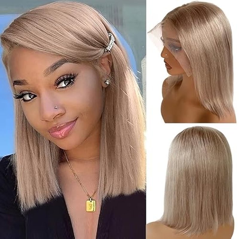 16 Inch Silver Grey Ash Blonde Bob Wig Human Hair 180% Density Straight Glueless Bob Wig for Women 13x6 HD Transparent Lace Front Bob Wigs Pre Plucked with Baby Hair Ash Blonde Bob Wigs for Women