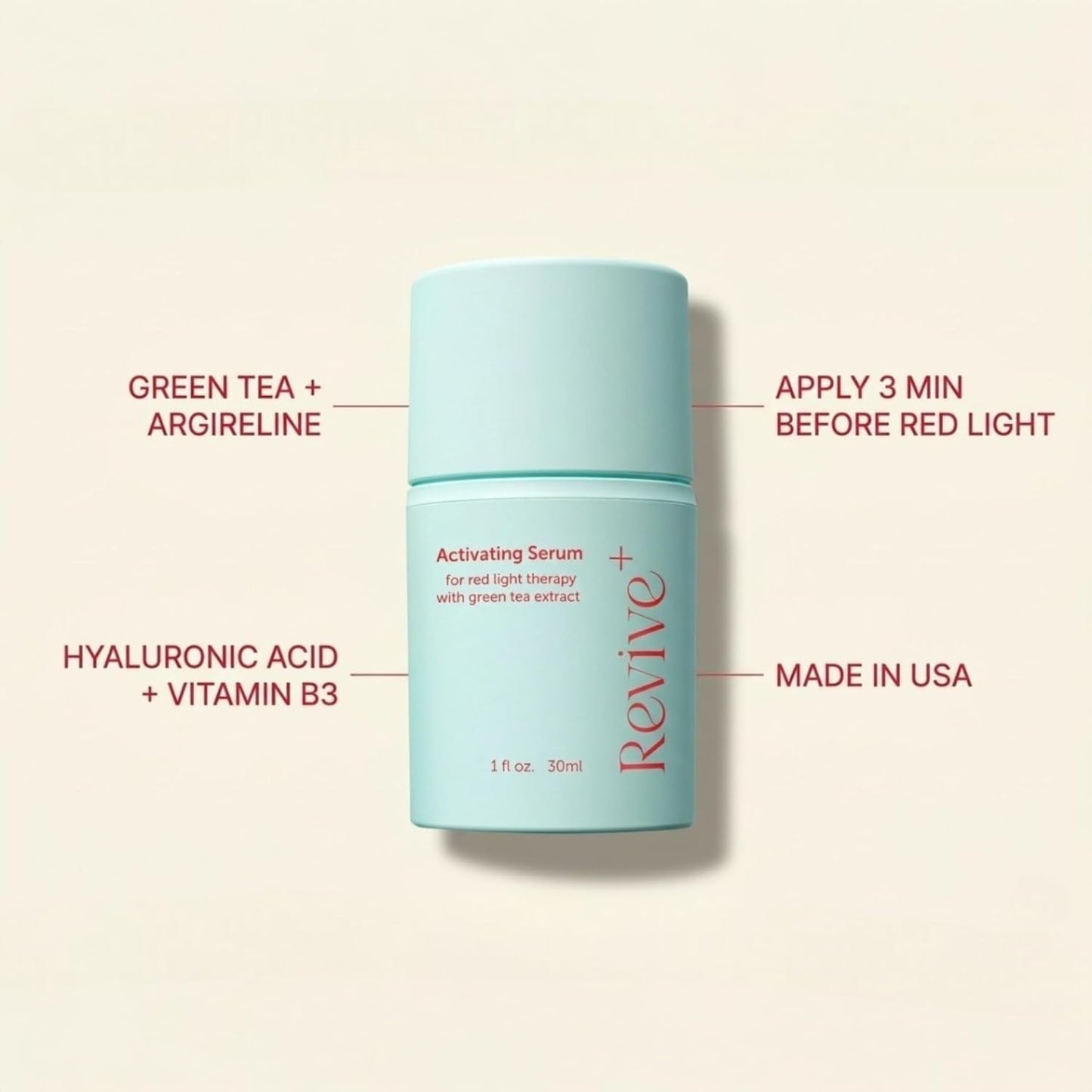 Red Light Therapy Serum for Face - Amplify Microcurrent Results | Hydrating with Green Tea & Hyaluronic Acid | 1oz