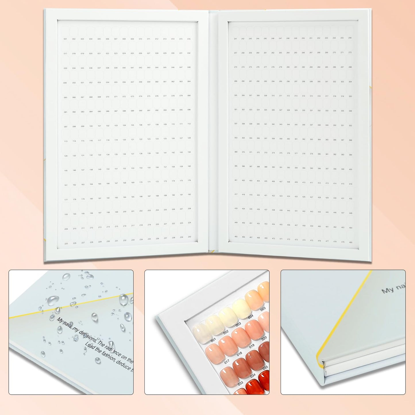 C12rtive 480 Nail Swatch Book,Professional Nail Polish Chart Book with 600 Practice Tips & 1-500 Number Labels, Pre-Numbered Slots,Perfect for Salons and Home Use(Starry Sky)