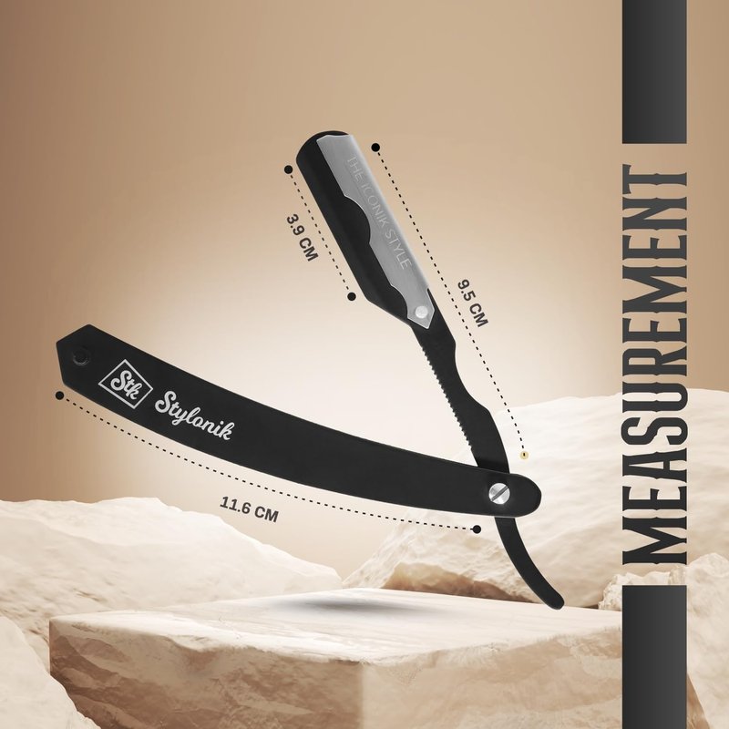 Stylonik Professional Straight Edge Barber Razor – 60 Single/30 Double-Sided Stainless Steel Blades for Men & Women, with Leather Case (Silver)