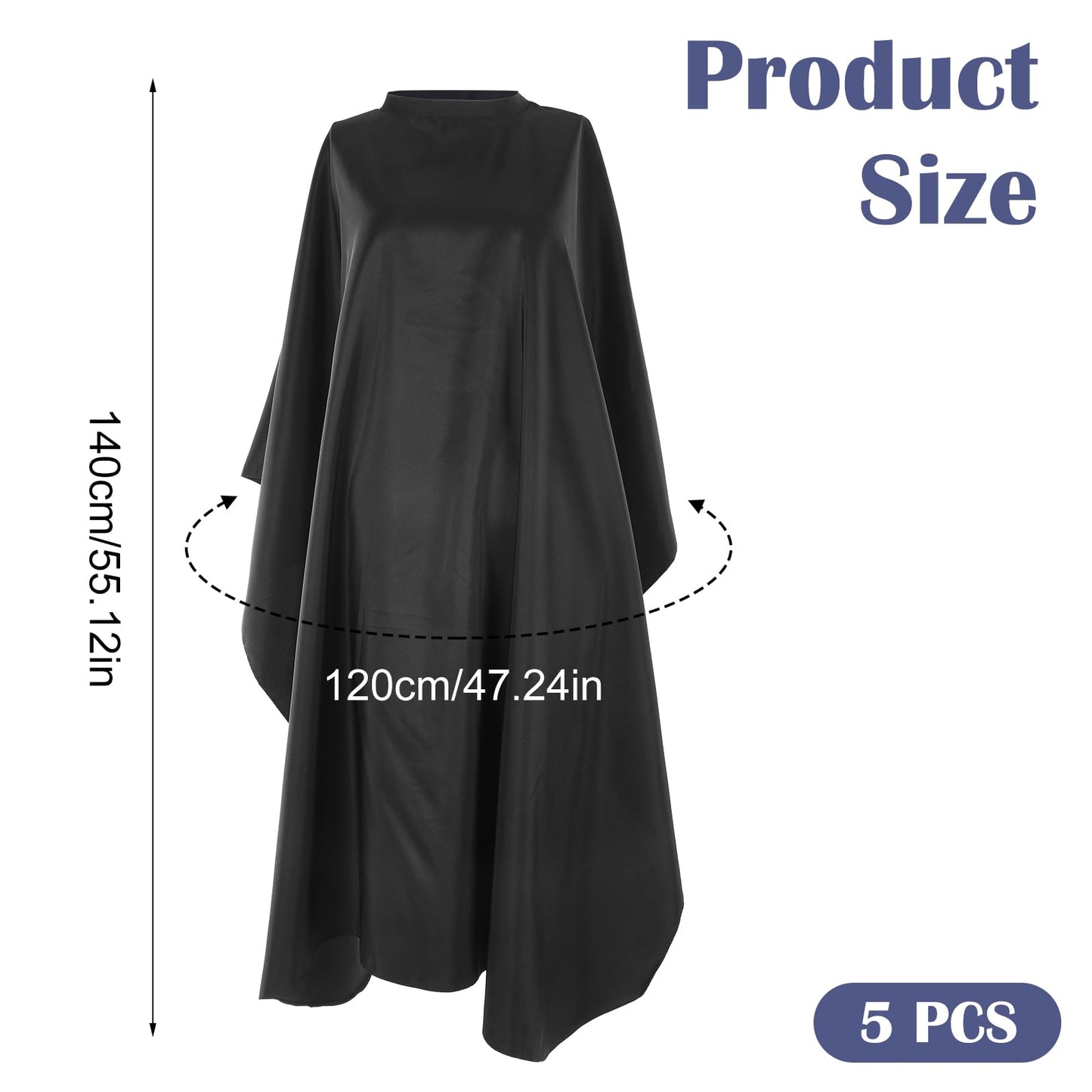 5 Pcs Black Hair Salon Capes,55 X 47 Inches Professional Waterproof Salon Barber Cape with Adjustable Snaps,Hairdressing Styling Nylon Hair Cutting Cape for Haircutting Dyeing Styling