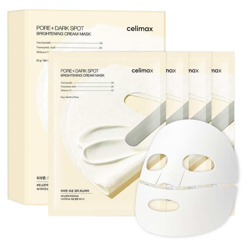 celimax Pore+Dark Spot Cream Mask 4EA | Non-Sticky Sheet for Enlarged Pores with Niacinamide, Tranexamic Acid, Non-Irritating, Hydrating, Hyperpigmentation, Korean Skincare Gifts for Women
