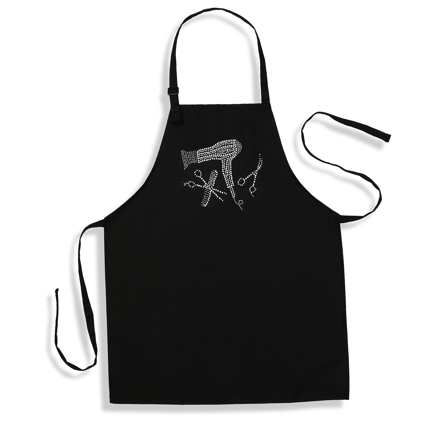 Plum Hill Hair Stylist Apron Set - Black Hairdresser Apron with Rhinestones and Cheetah Leopard Cosmetology Smock