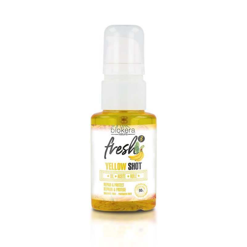 SALERM - Hair Oil - Biokera Fresh Yellow Shot Oil - 75 ml - Abyssinian and Almond Oil - Nourishes, Repairs, and Protects Damaged Hair - Shinier Hair - Sulfate-Free and Paraben-Free