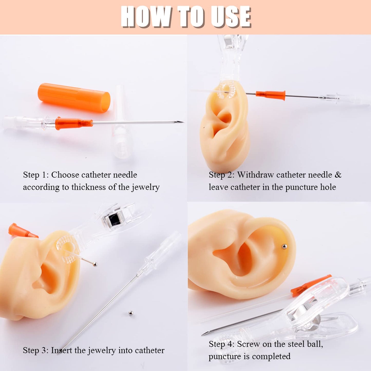 Juder 16G Catheter Piercing Needles - 50Pcs Kit for Ear, Nose, Lip, Tongue, Belly & Cartilage Piercing